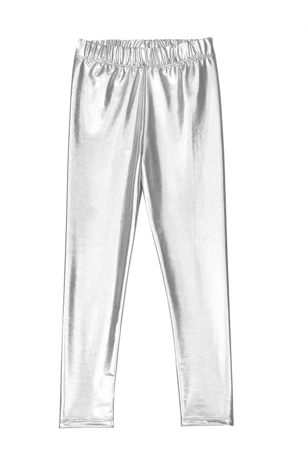 Leggings argentés métallisés brillants pour filles