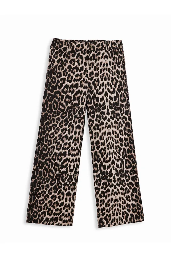 Pantalon en gabardine imprimé léopard pour filles