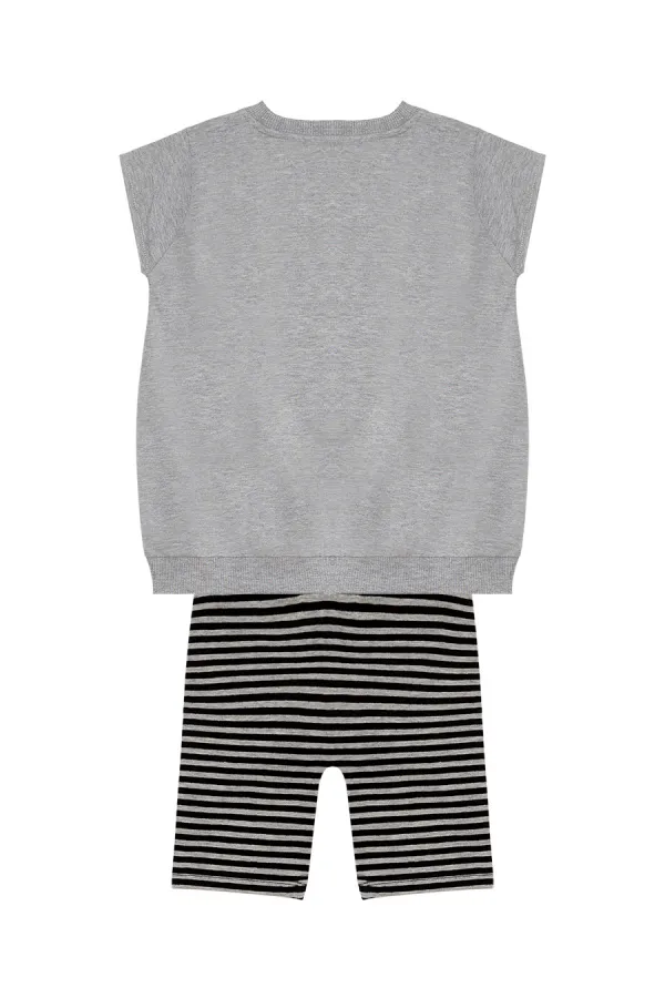 Elegant Unicorn Girl's Grey and Black Tunic and Leggings Set