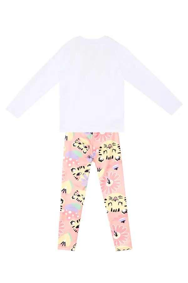 Süslü Leo Kız Çocuk T-Shirt Tayt Takım