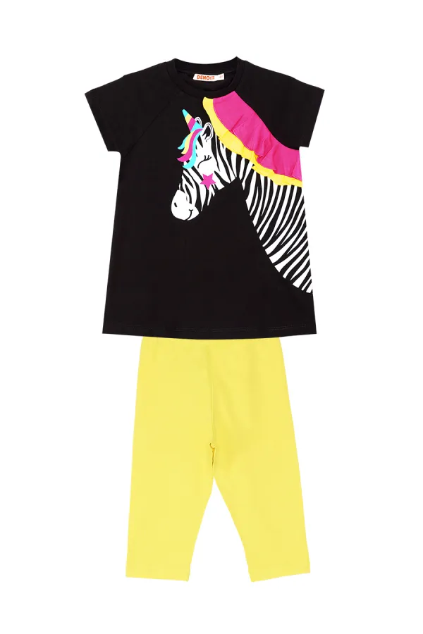 Zebracorn Siyah Kız Çocuk Tunik Tayt Takım