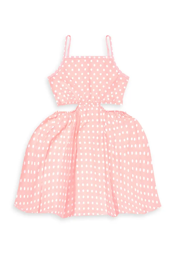 Robe rose à pois pour filles avec ruban blanc