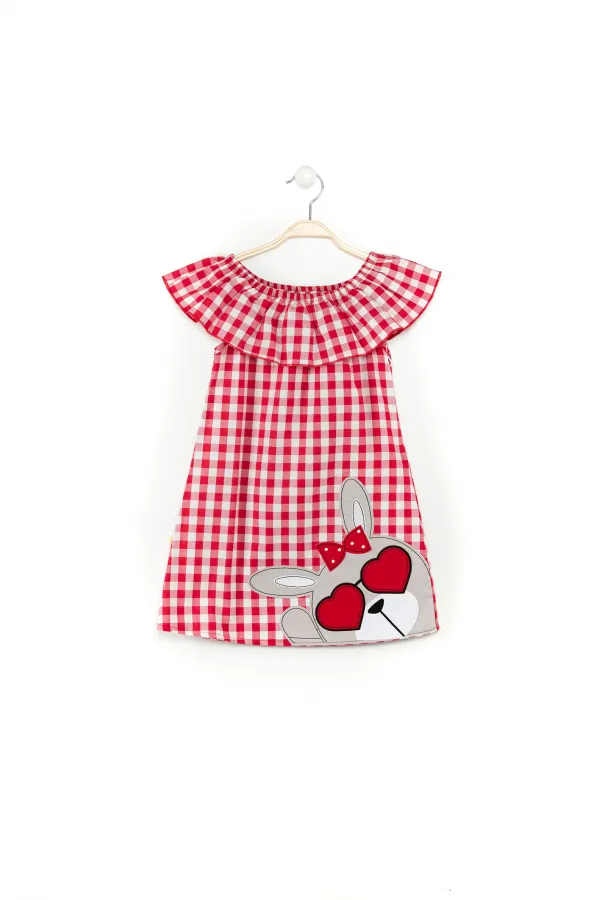 Girl with Heart-Shaped Glasses Plaid Dress