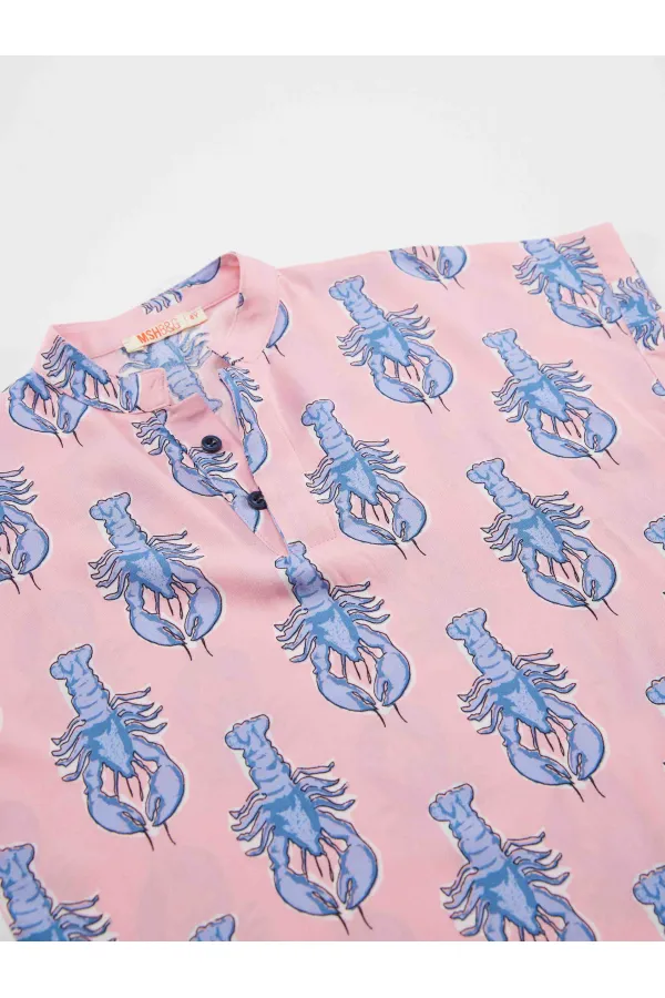 İstakoz Erkek Çocuk Pembe Kısa Kol Yazlık Gömlek