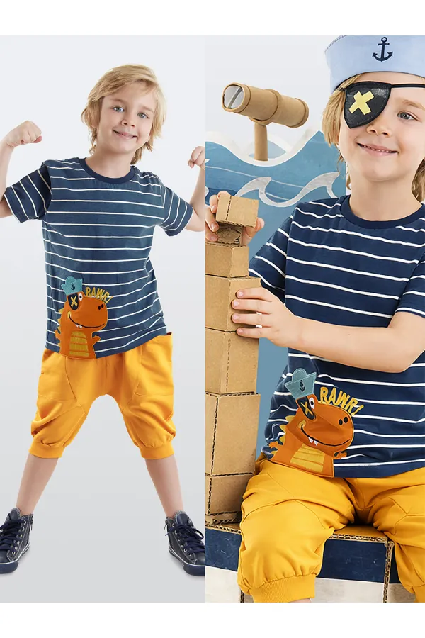 Denizci Dino Erkek Çocuk T-shirt Kapri Şort Takım