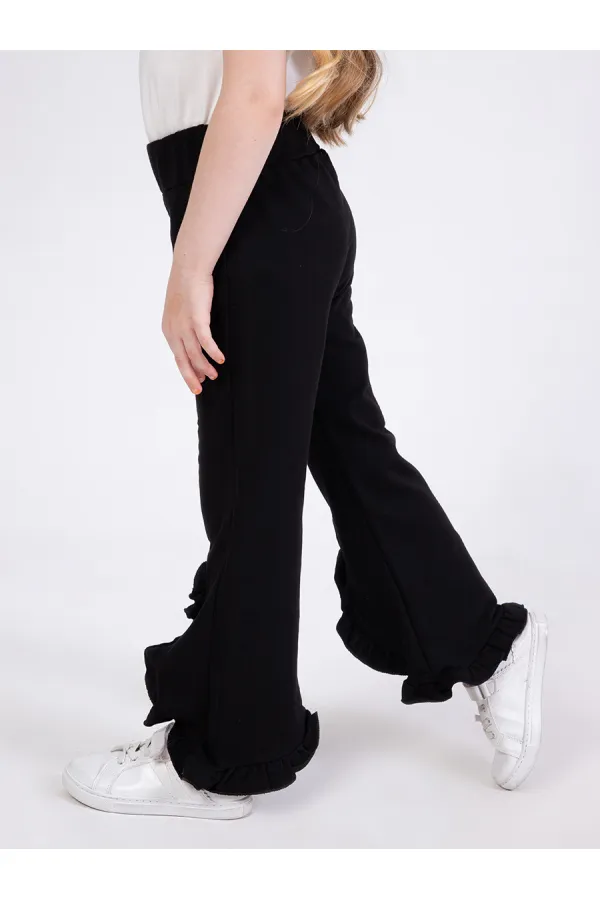 Pantalon de survêtement noir à volants pour filles