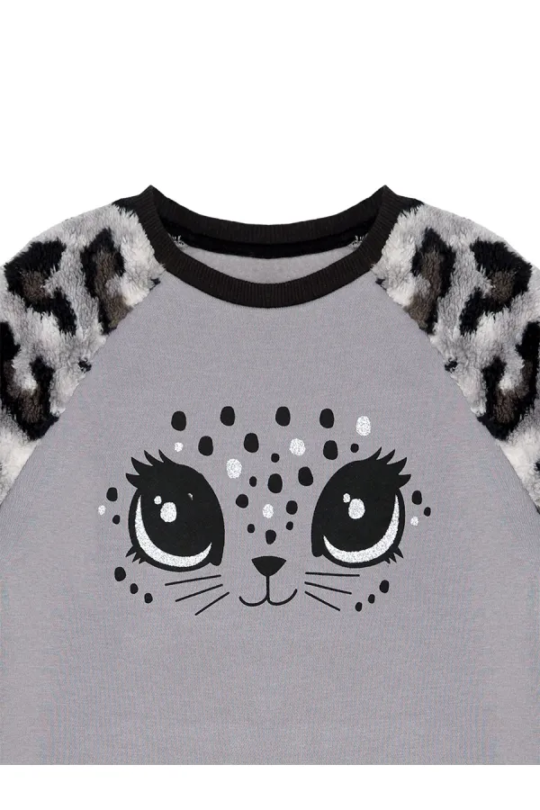 Leopar Peluş Kız Çocuk Sweat