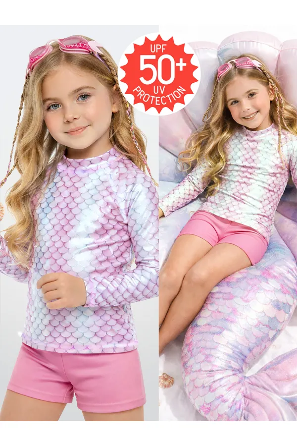 UV Korumalı Deniz Kızı Kız Çocuk Mayo T-shirt