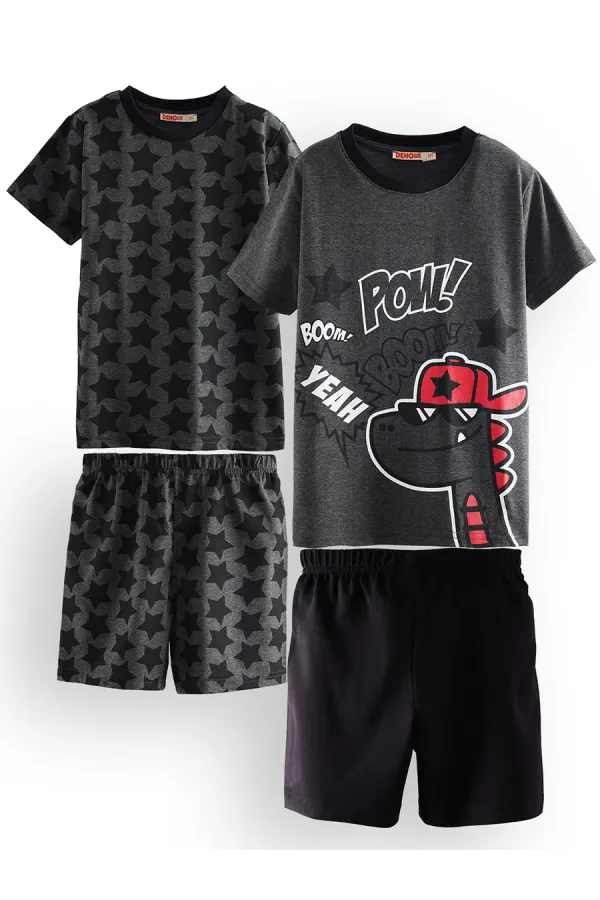 Yıldızlı Dino Erkek Çocuk 2'li Pijama Takımı