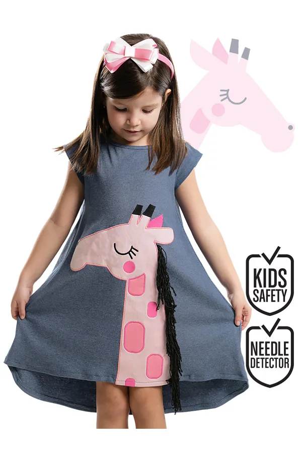 Robe rose girafe pour fille + bandeau