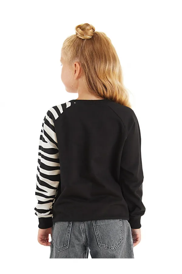Fırfırlı Zebra Kız Çocuk Siyah Sweat