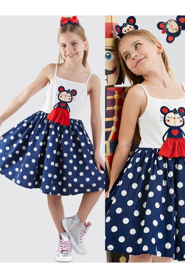 Robe bleu marine à pois Lily pour fille