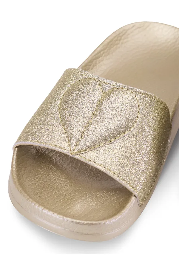 Pantoufles pour fille en forme de cœur, dorées et pailletées