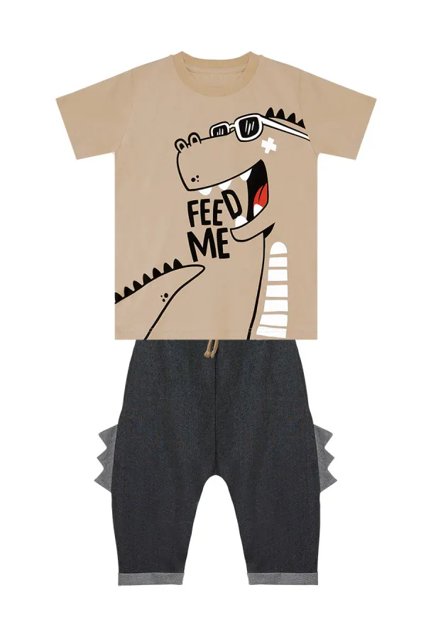 Komik Dino Erkek Çocuk T-shirt Kapri Şort Takım