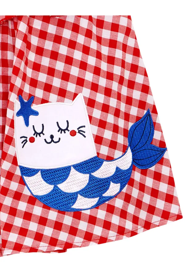 Robe à carreaux rouges pour fille chat de mer