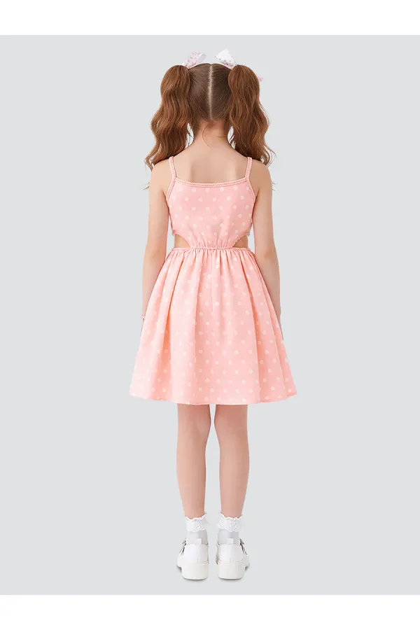 Robe rose à pois pour filles avec ruban blanc