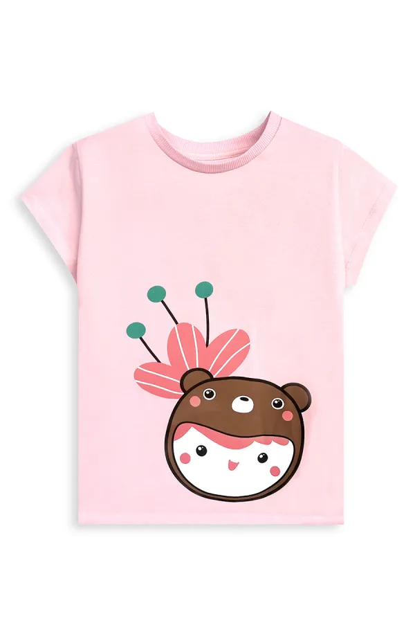 Ayı Şapkalı Kız Çocuk T-shirt Tayt Takım