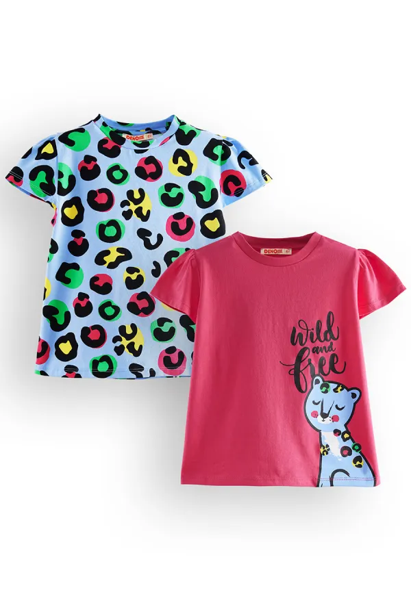 Kız Çocuk Siyah Leopar 2'li T-shirt Takım