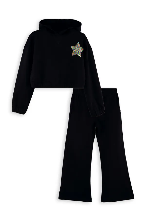 Stars Girls' Crop Black Tracksuit Set
