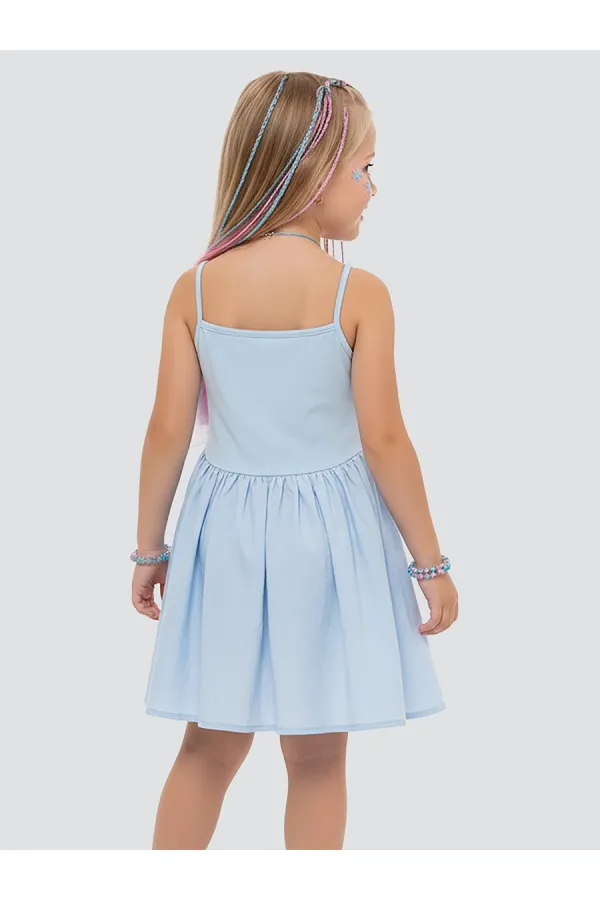Seahorse Girl's Ruffled Blue Dress