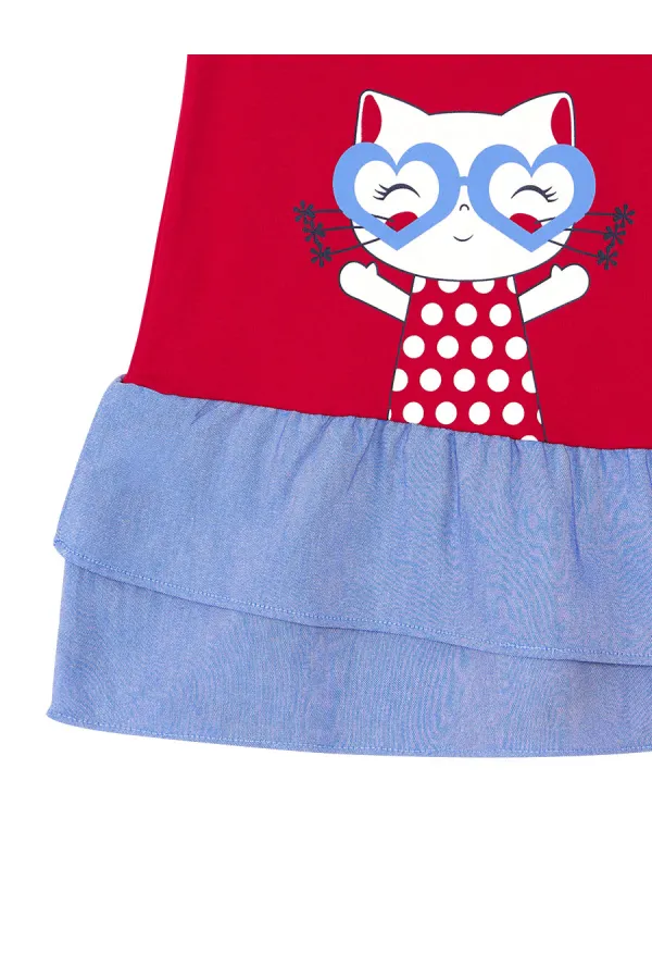 Robe rouge pour fille avec volants de chat