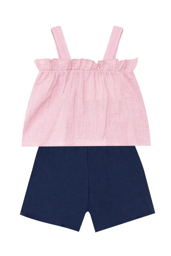 Baby Girl Pink Muslin Blouse and Shorts Set