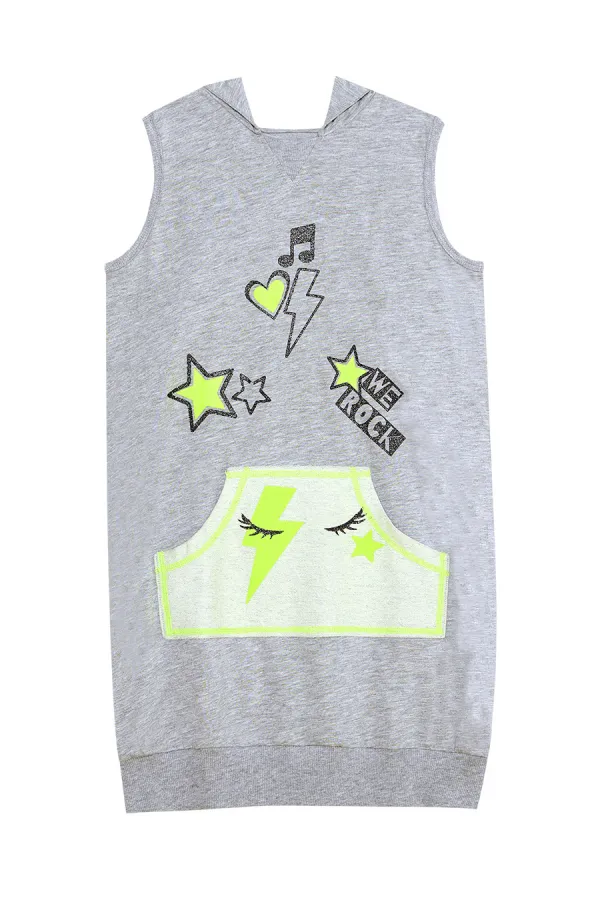 We Rock Grey Melanj Kapüşonlu Kız Çocuk Elbise