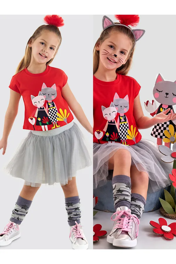 Ensemble T-shirt et jupe tutu en tulle « Meilleurs chats amis » pour fille
