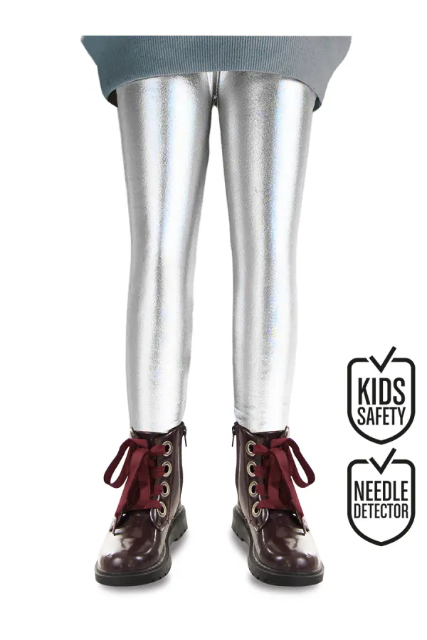 Leggings argentés métallisés brillants pour filles