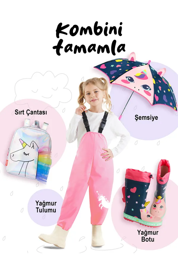 Kalpli Unicorn Kız Çocuk Lacivert Şemsiye