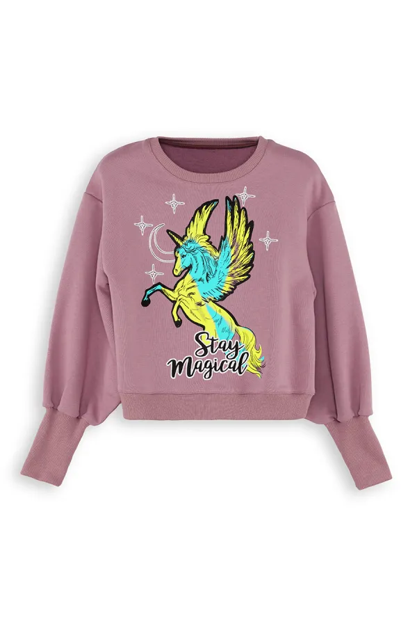 Unicorn Kız Çocuk Gül Kurusu Sweat