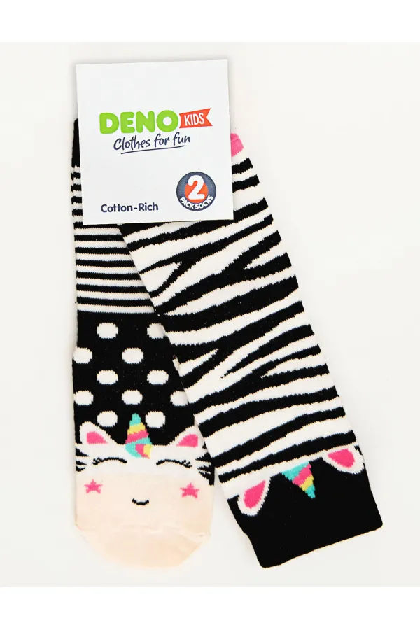 Zebracorn Girls' 2-Pack Ankle Socks