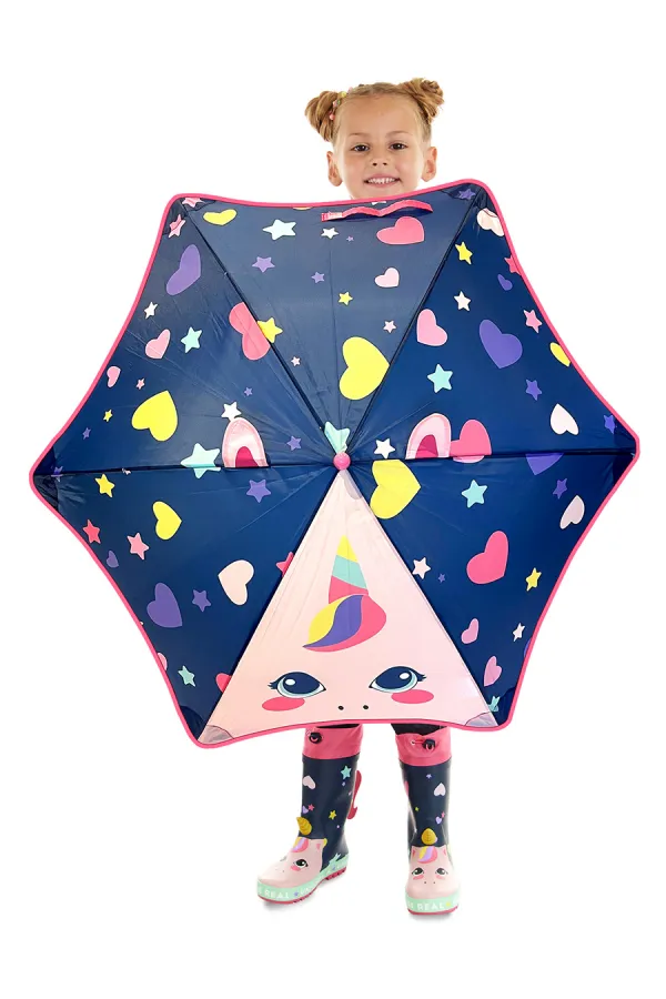 Kalpli Unicorn Kız Çocuk Lacivert Şemsiye