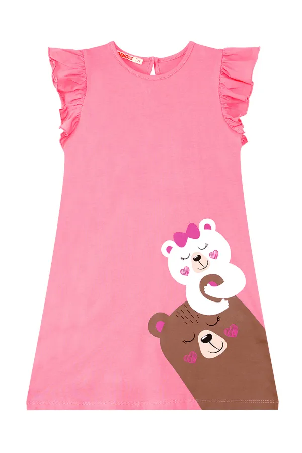 Ayıcıklar Kız Çocuk Pembe Elbise