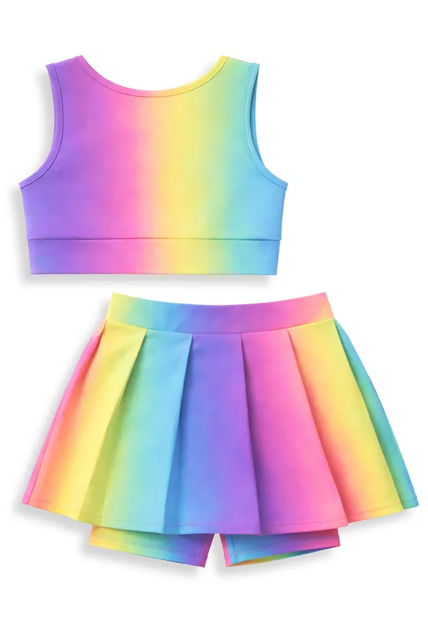 Renkli Kız Çocuk Spor Şort Etek Crop Atlet Takım