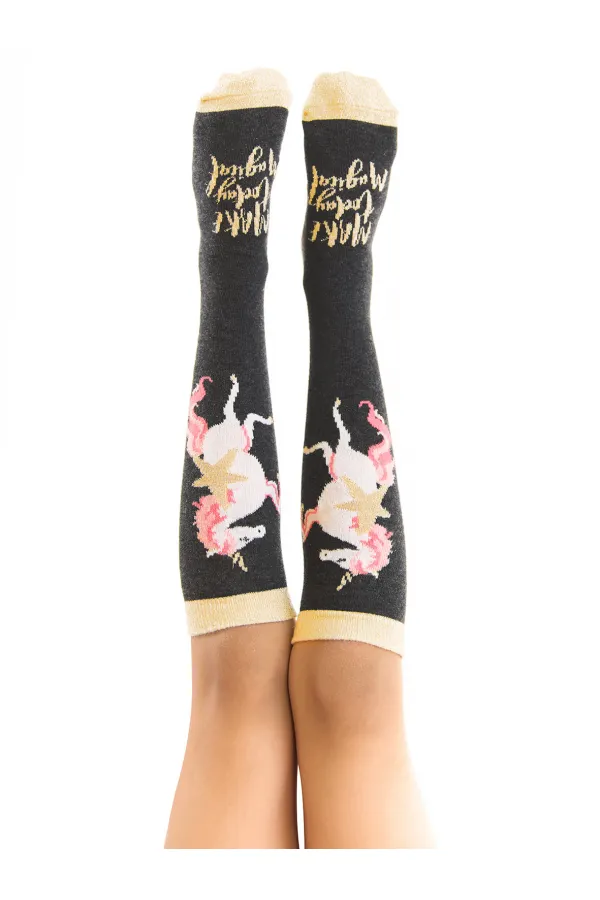 Unicorn Girl's Knee-High Socks Black
