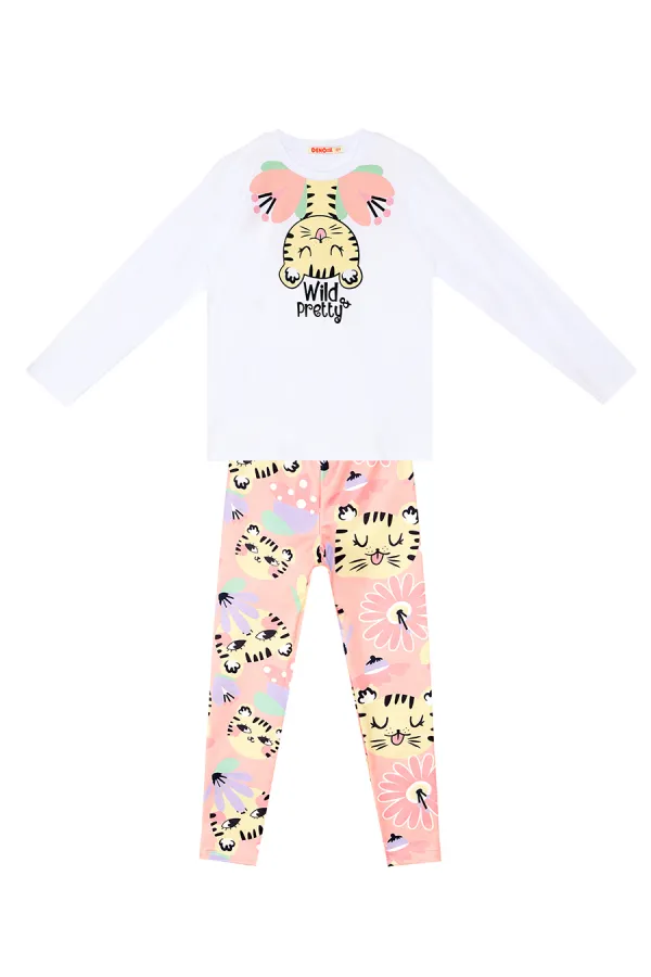 Süslü Leo Kız Çocuk T-Shirt Tayt Takım