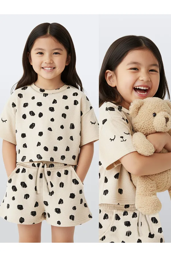 Ensemble short et t-shirt en éponge à imprimé léopard pour fille