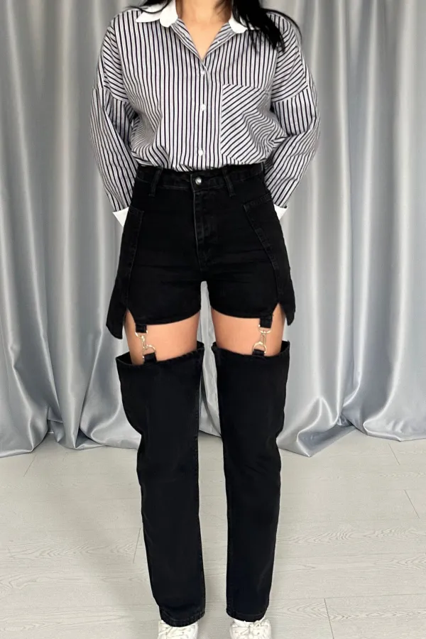 Askılı İki Parça Jeans Pantolondas
