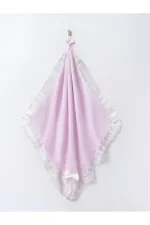 Kurdeleli Dantelli Bebek Triko Battaniye Pembe