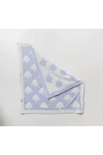 Çam Ağacı Desenli Çift Taraflı Bebek Triko Battaniye Mavi