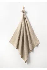 Kare Örgülü Desenli Bebek Triko Battaniye Bej