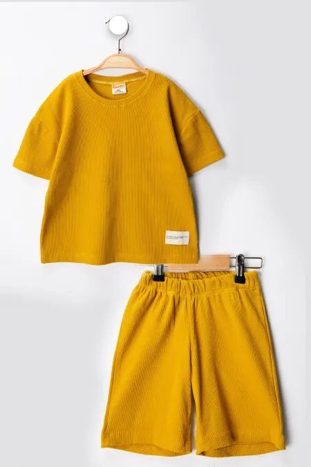 Kaşkorse Likralı Rahat Kalıp Şort T-shirt Bebek Çocuk Takım