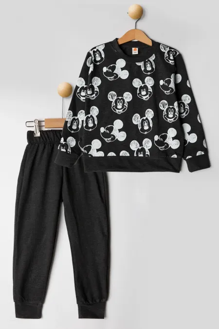 Bebek Fareler 2 İplik Bisiklet Yaka Omuz Çıtçıtlı Mevsimlik Eşofman Takımı