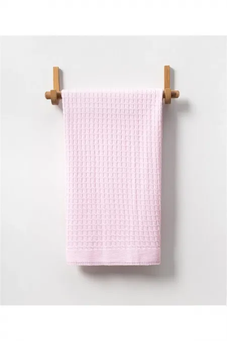 Kare Örgülü Desenli Bebek Triko Battaniye Pembe