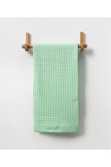 Kare Örgülü Desenli Bebek Triko Battaniye Mint Yeşili