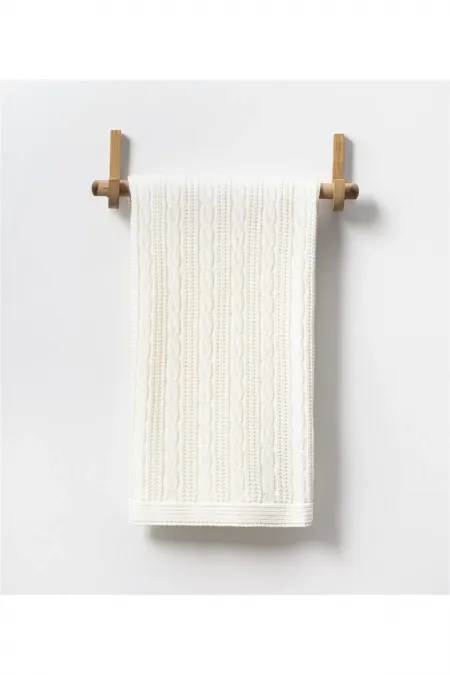 Örgü Desen Bebek Triko Battaniye Ekru