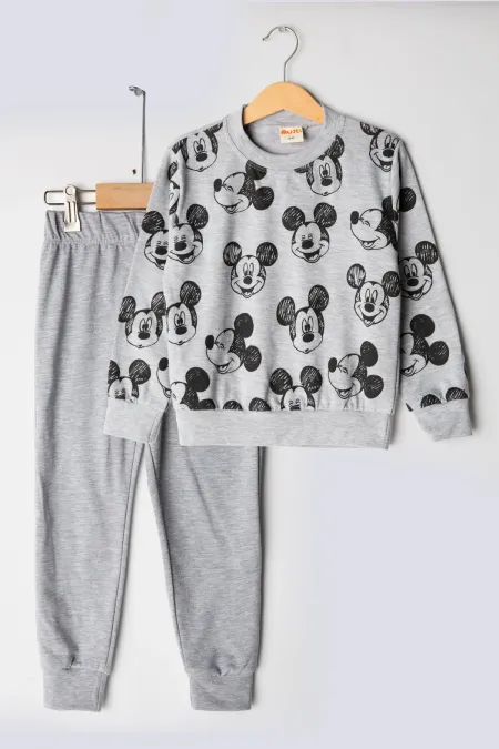 Bebek Fareler 2 İplik Bisiklet Yaka Omuz Çıtçıtlı Mevsimlik Eşofman Takımı