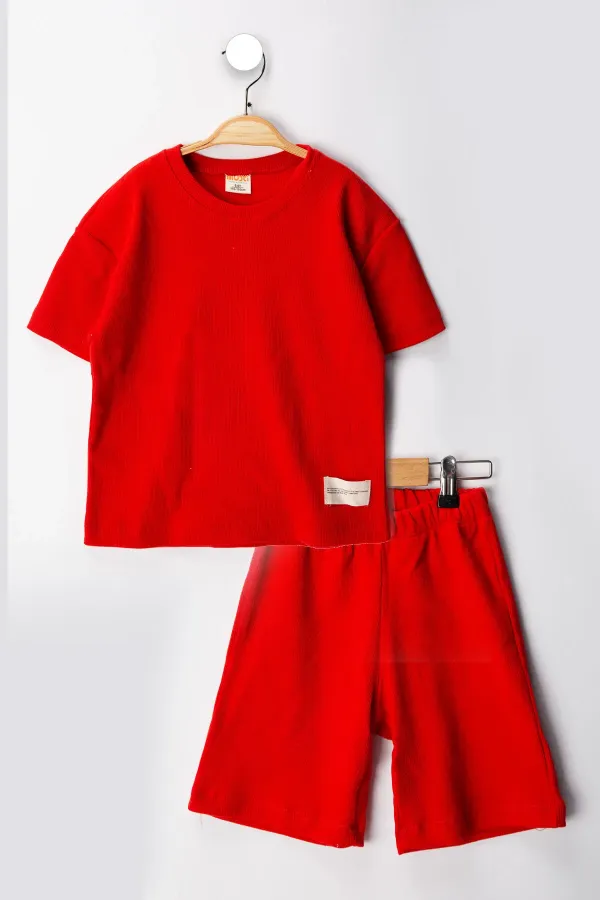 Kaşkorse Likralı Rahat Kalıp Şort T-shirt Bebek Çocuk Takım