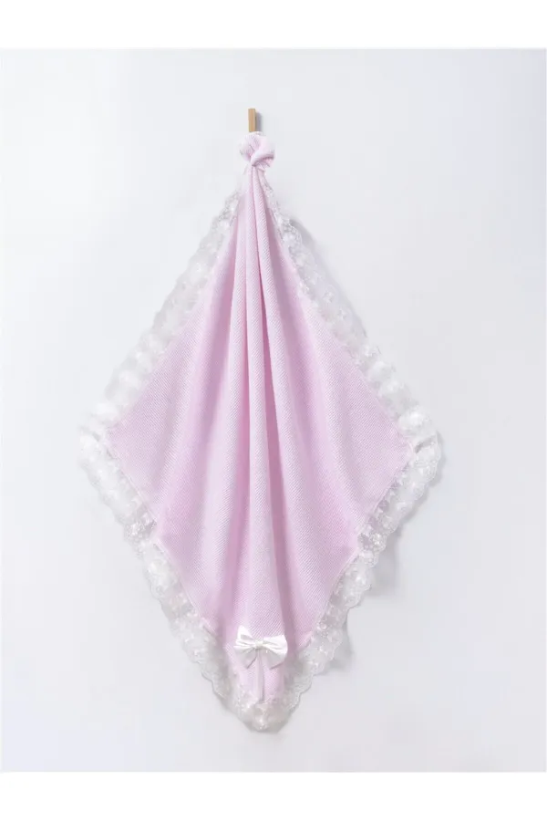 Kurdeleli Dantelli Bebek Triko Battaniye Pembe